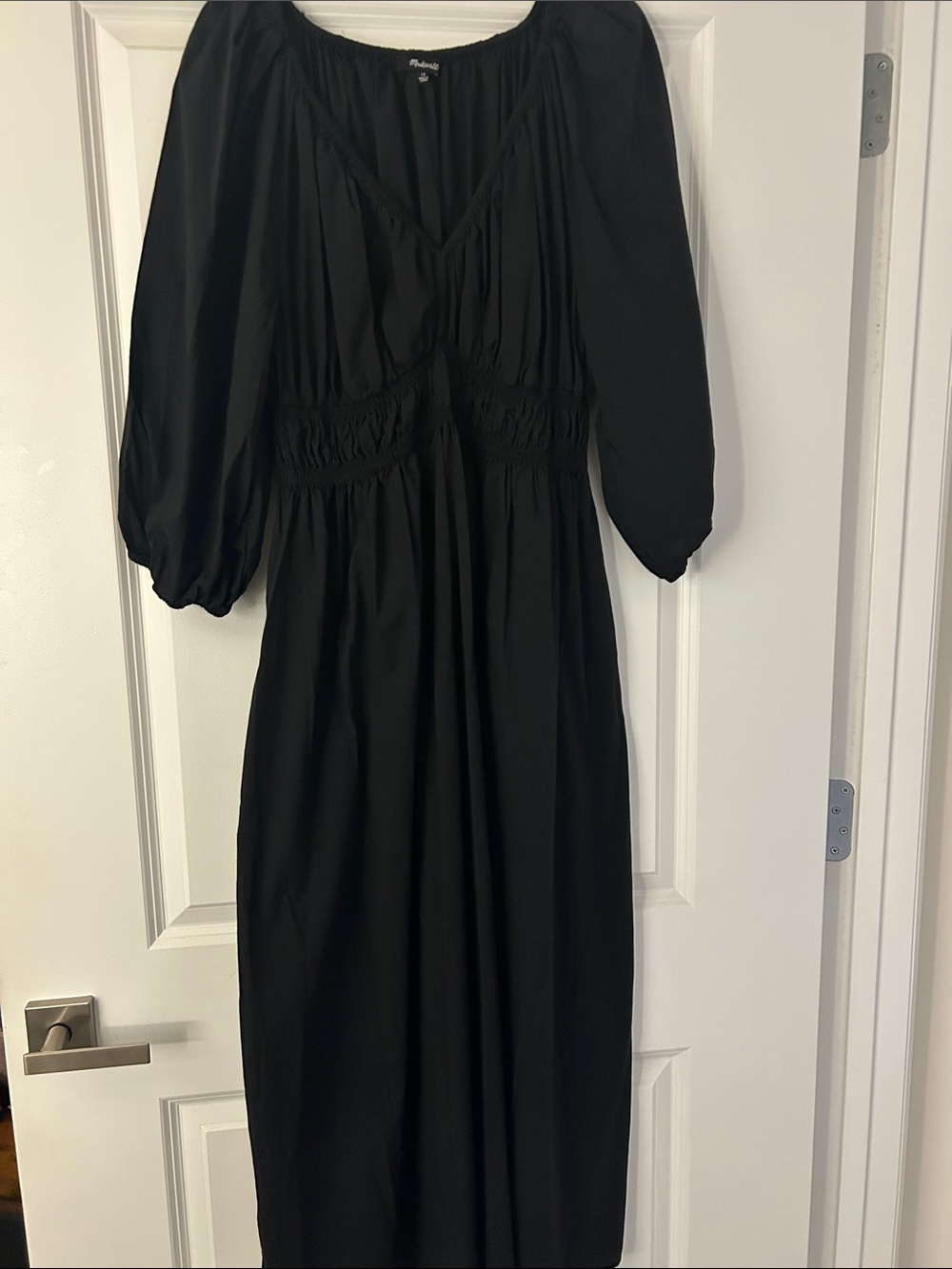 Madewell Black Long Sleeve Smocked-Waist Midi Dress